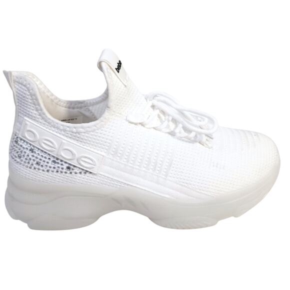 NEW! bebe Sneakers ANALIA 10 Crystals WHITE Rhinestones Embellished Luxe Fancy - Picture 4 of 16